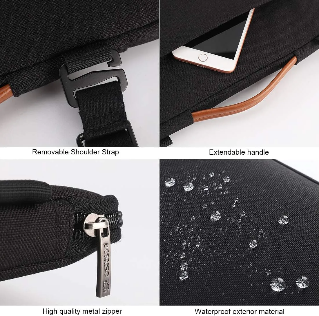 DOMISO 15.6 Inch Laptop Bag Cover Waterproof Shockproof Notebook Sleeve Case Shoulder Bag Protective Cover for 15.6" HP 15/ThinkPad E575/Lenovo IdeaPad S510/Dell Alienware 15/Dell XPS 15,Black