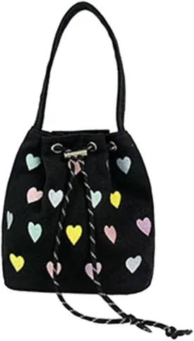 Drawstring Shoulder Bag Embroidered Canvas Bucket Bag Crossbody Bucket Bag Purse