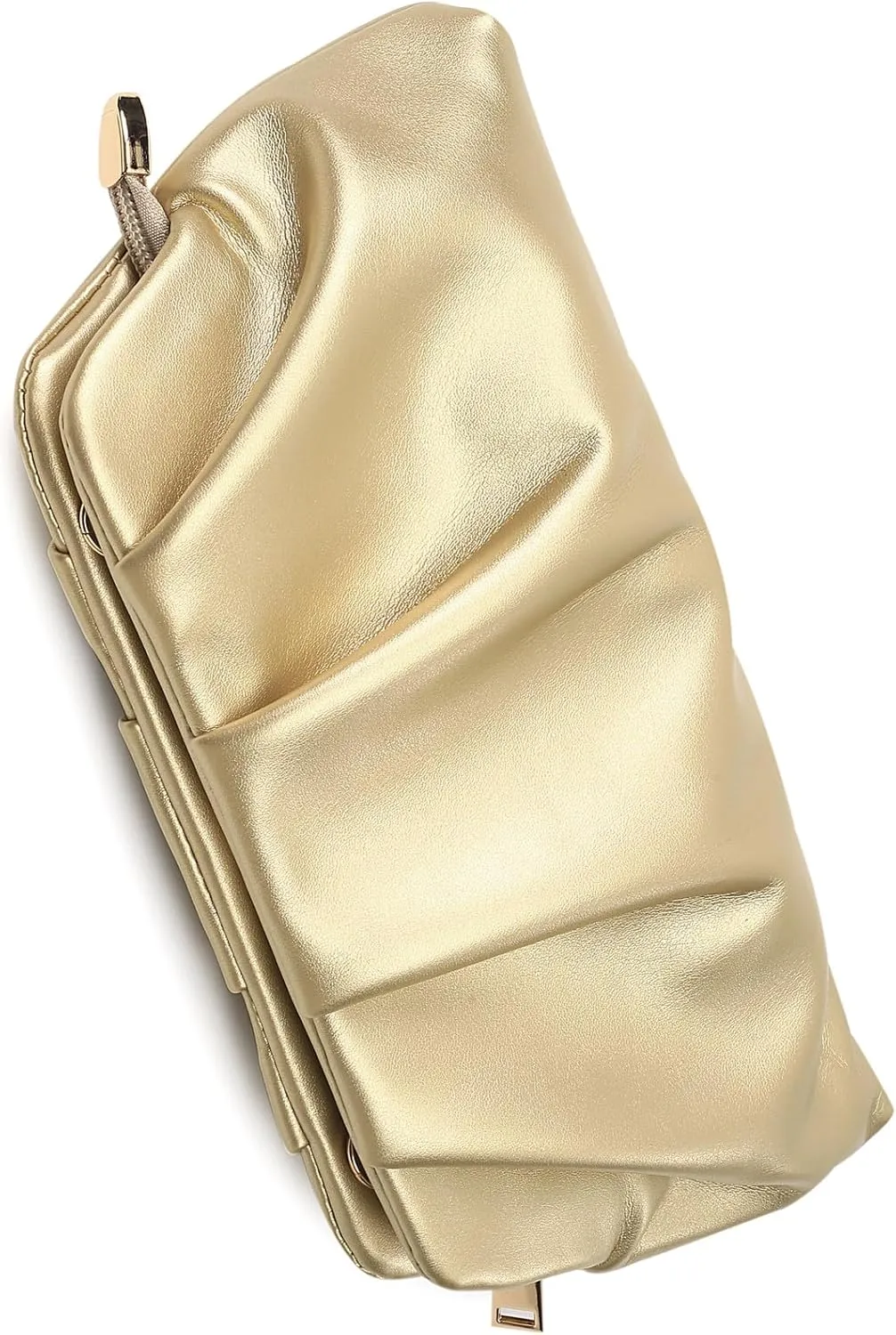 Evening Bag for Women Ruched Clutch Purse Detachable Metal Chain Crossbody Bag