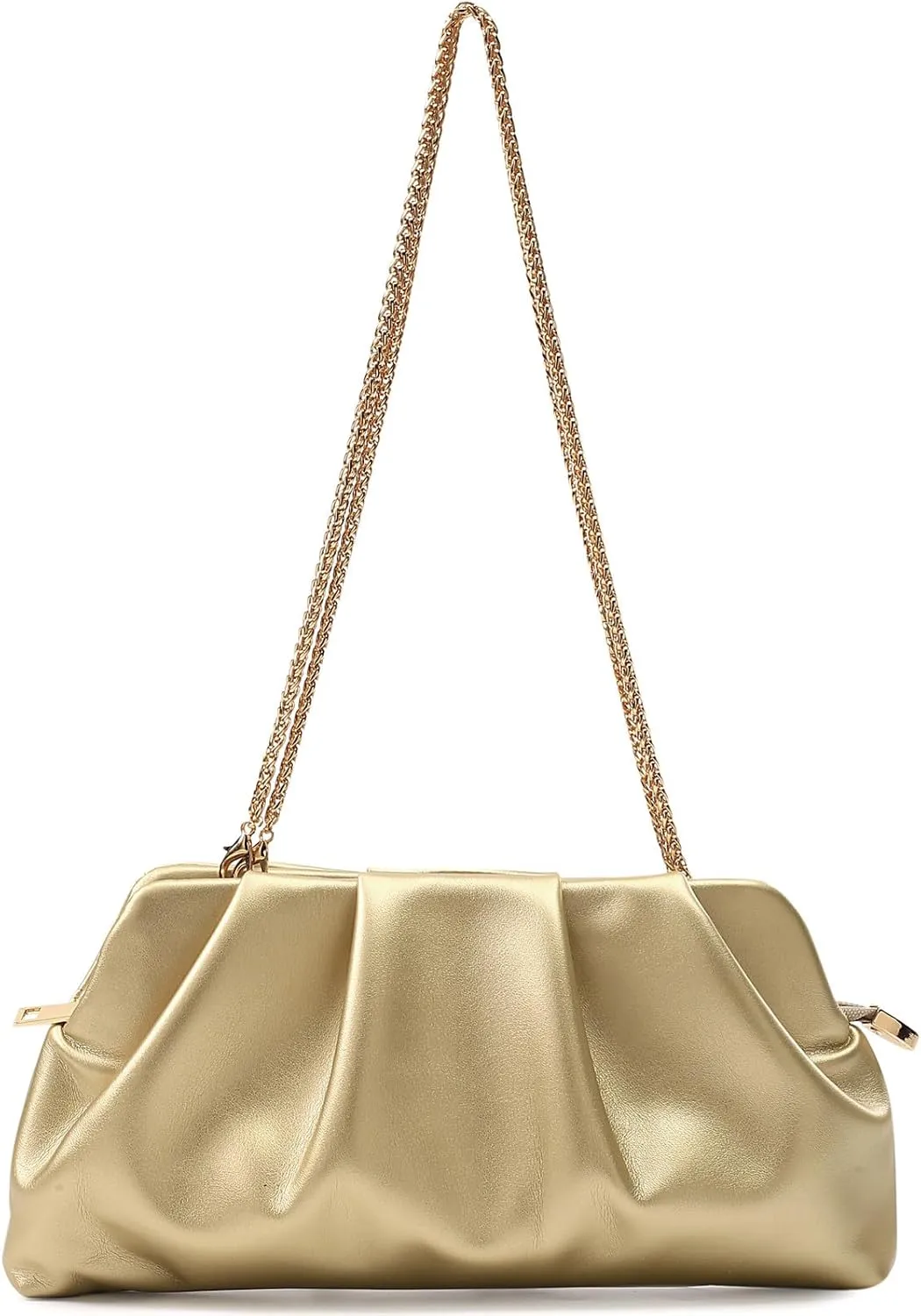 Evening Bag for Women Ruched Clutch Purse Detachable Metal Chain Crossbody Bag