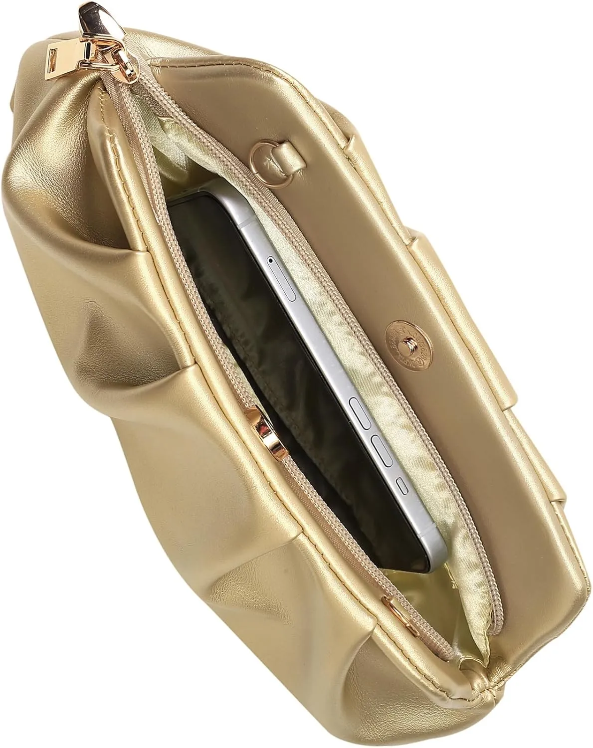 Evening Bag for Women Ruched Clutch Purse Detachable Metal Chain Crossbody Bag