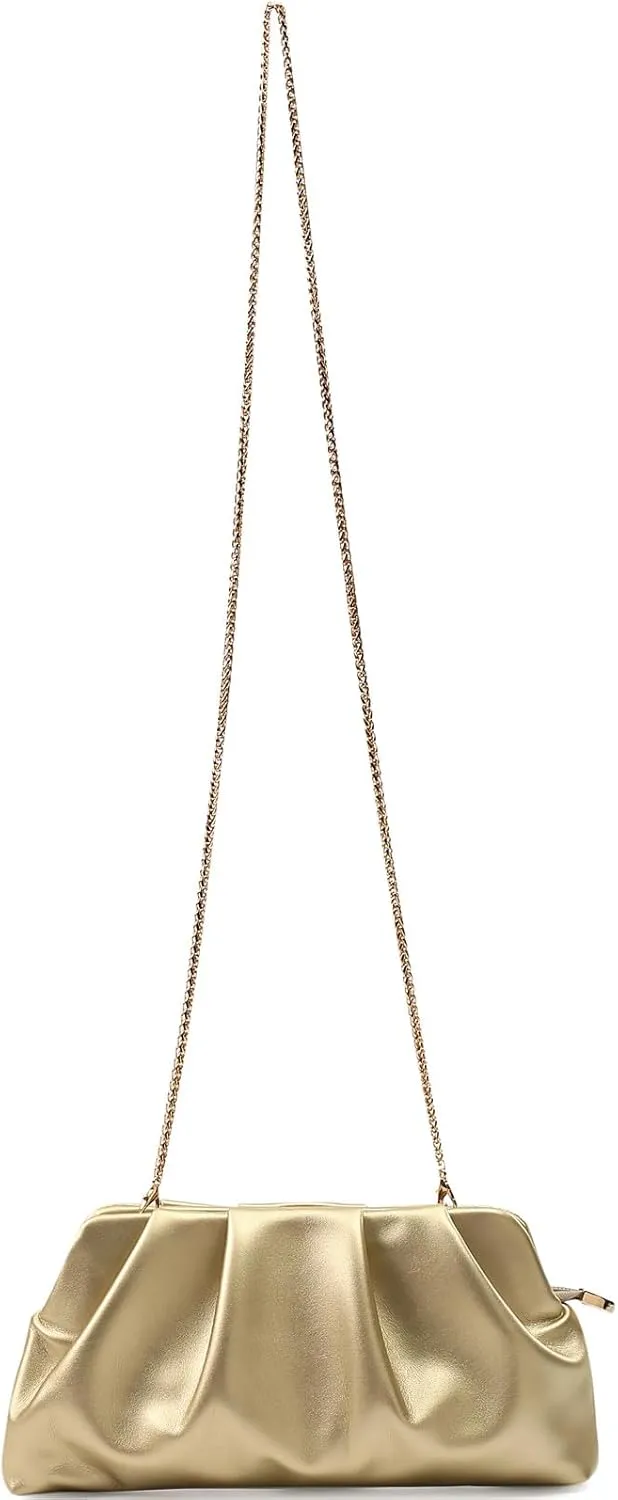 Evening Bag for Women Ruched Clutch Purse Detachable Metal Chain Crossbody Bag