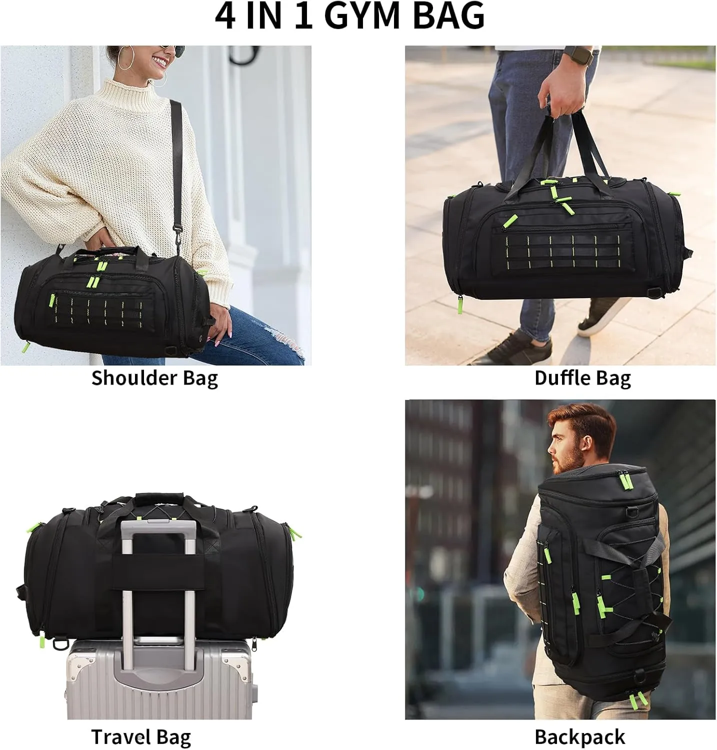 Gym Bags for Men & Women,46L Sports Travel Duffel Bag with Shoe Compartment,Expandable Carry On Weekender Bag for Airplane,Water Resistant Workout Overnight Backpack for Travel Gym,Black