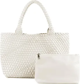 Handmade Woven Bag Satchel Handbag For Women Vegan Leather Tote Bag With Purses Travel Shoulder Bag Underarm Bag