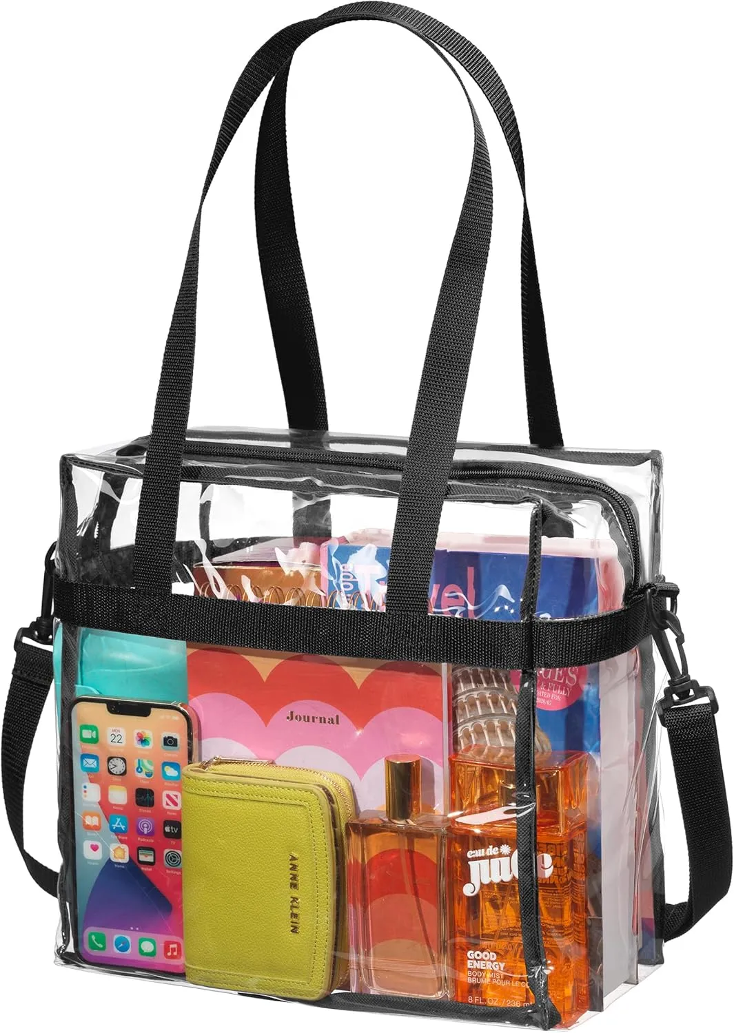 Handy Laundry Clear Tote Bag Stadium Approved - Shoulder Straps and Zippered - Clear Bag for Work, Sports Games and Concerts