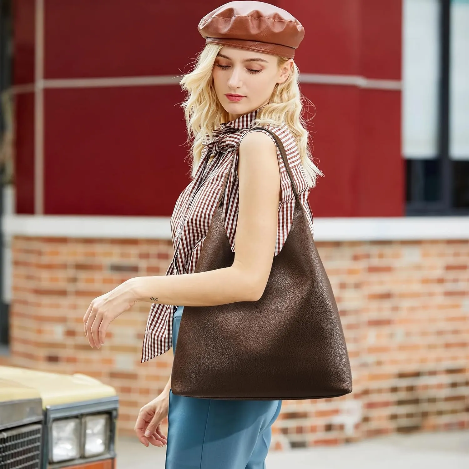 Hobo Bags for Women, Soft Vegan Leather Shoulder Handbags, Slouchy Tote Purses for Work, Travel, School
