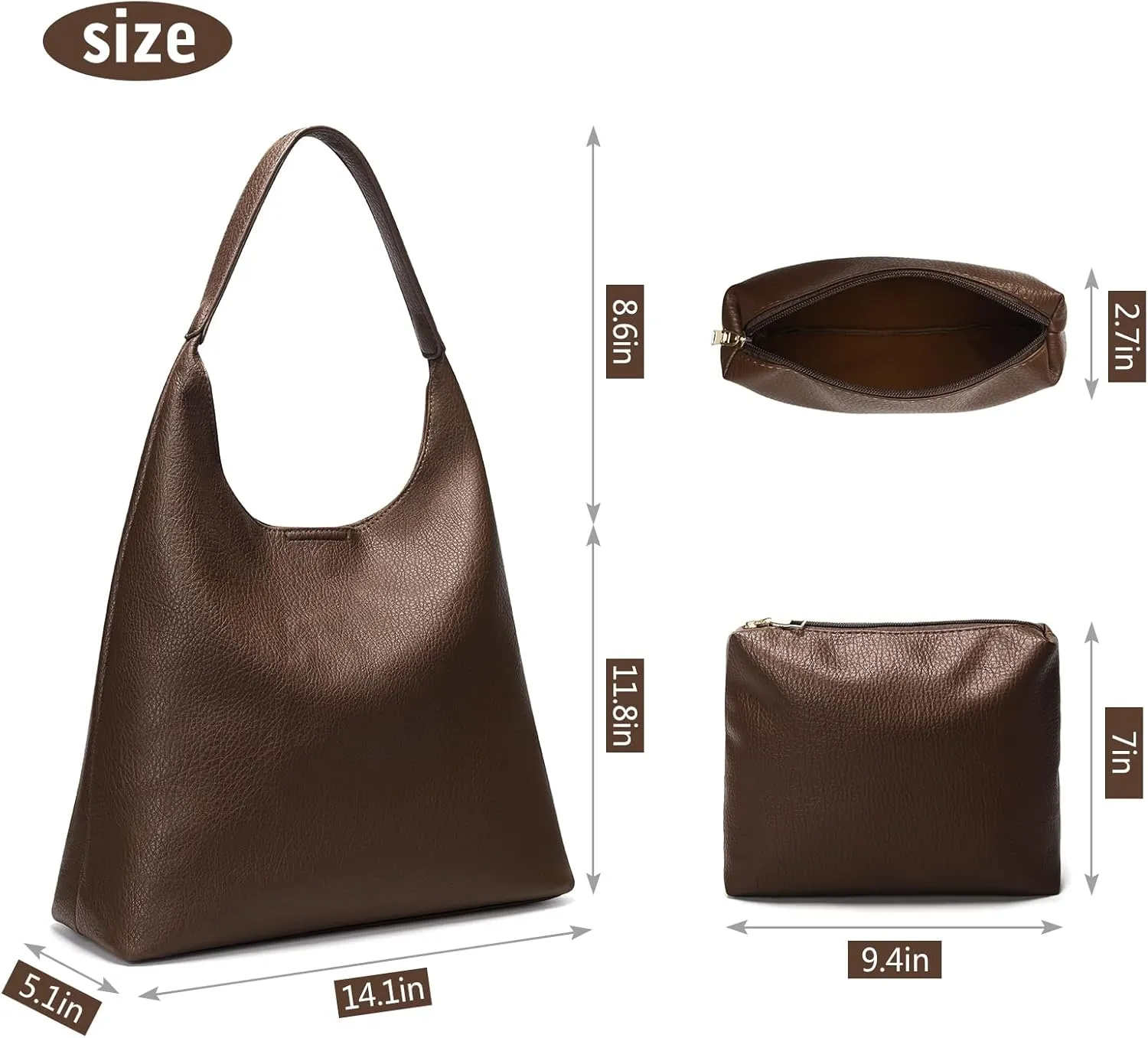 Hobo Bags for Women, Soft Vegan Leather Shoulder Handbags, Slouchy Tote Purses for Work, Travel, School