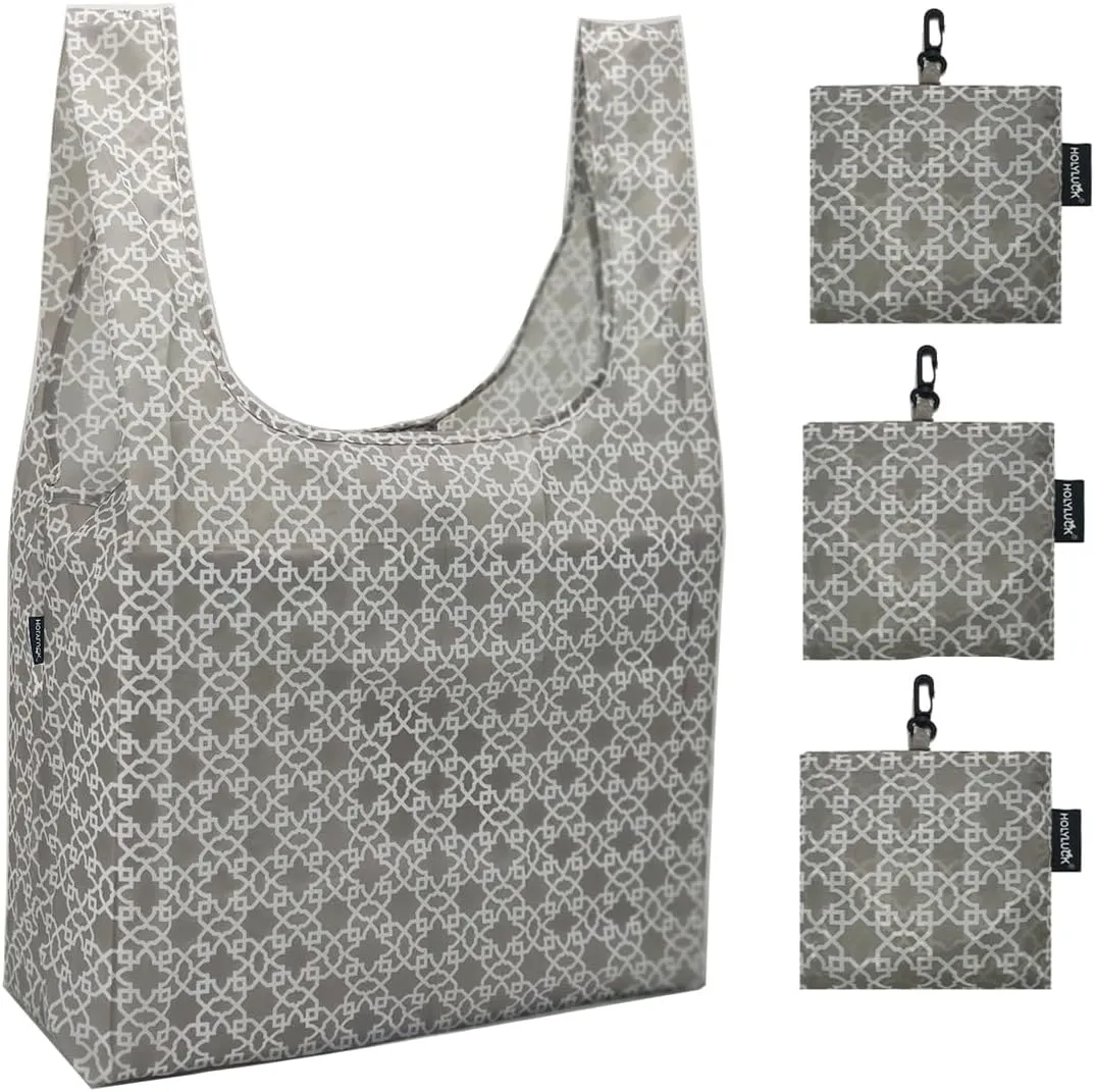 HOLYLUCK Reusable Grocery Bags,Heavy Duty Foldable Shopping Tote Bag (Extra Large, 3 Large Maze)