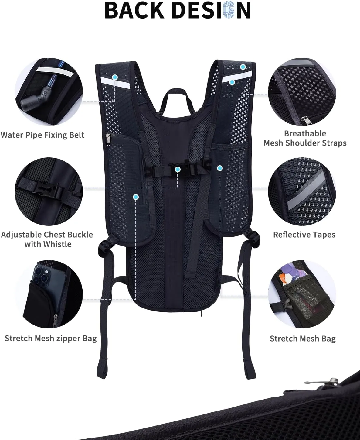 Hydration Backpack with 2L Water Bladder, Hiking Water Backpack for Women Men, Lightweight Cycling Daypack with Phone Pocket & Helmet Net Bag, Hydration Pack for Biking, Running, Skiing