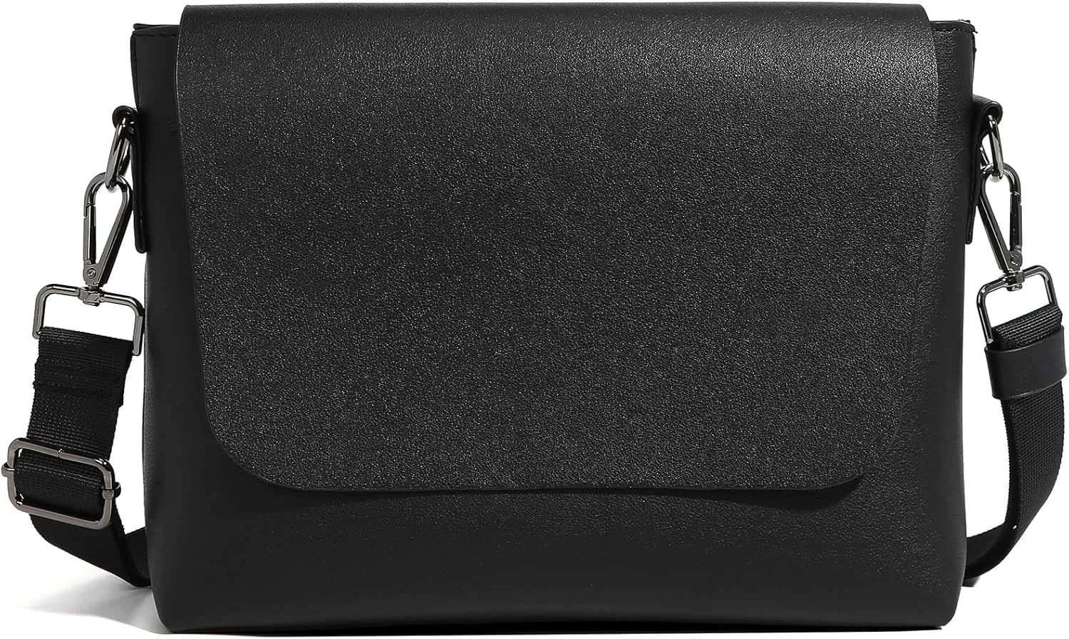 I IHAYNER Leather Flap Messenger Bag for Men Black Small Crossbody Bag Classic Shoulder Bag