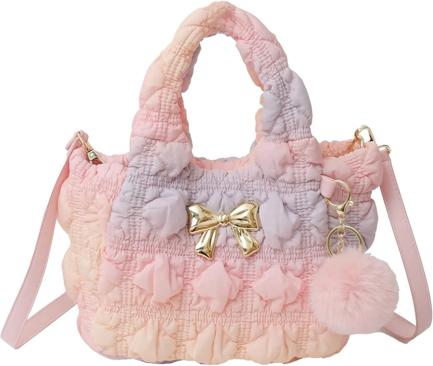 I IHAYNER Quilted Small Top Handle Puffer Bag Crossbody Shoulder Bag with Zipper Bubble Hobo Handbag Carryall Bag for Women