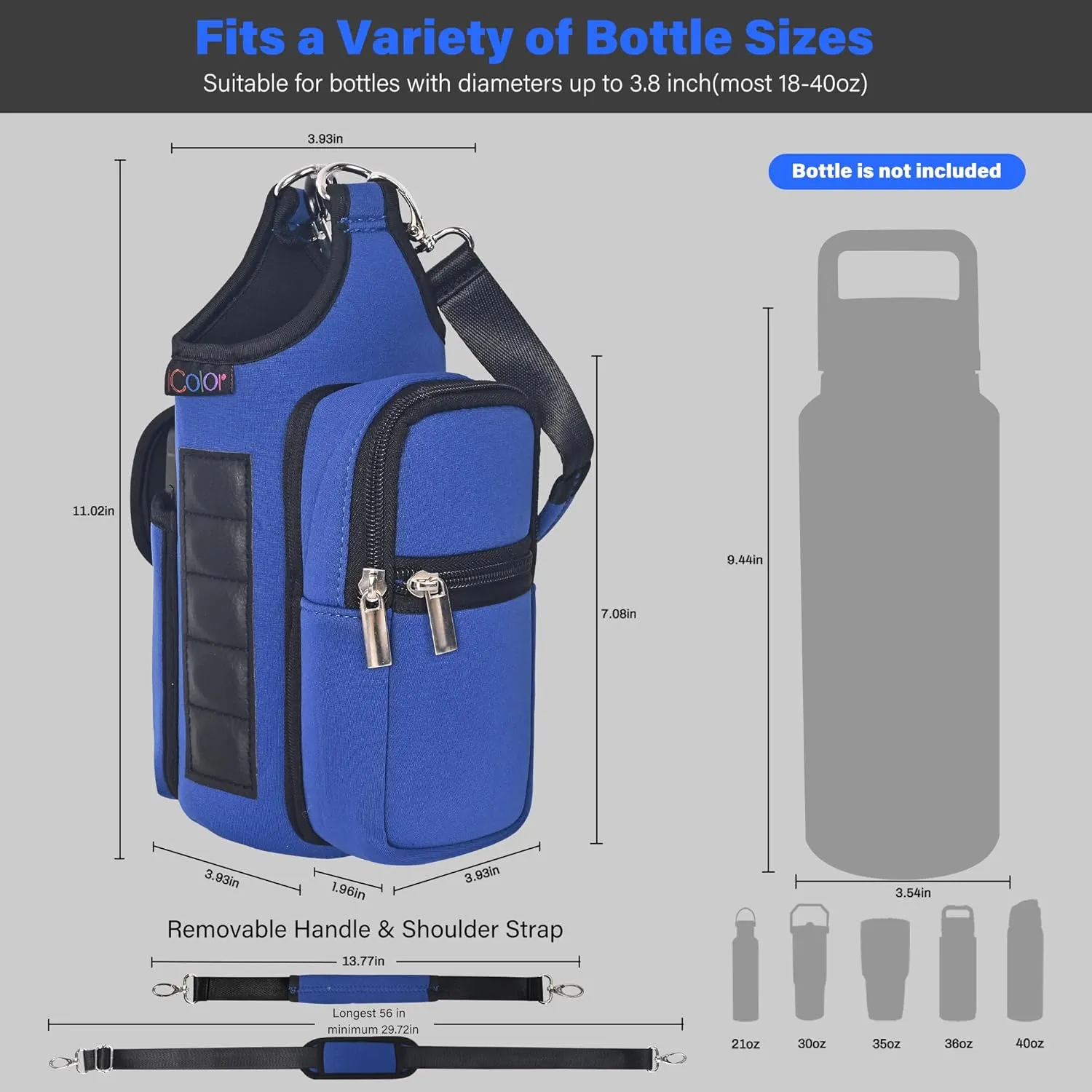 icolor Magnetic Gym Bag Water Bottle Carrier Holder with Phone Pockets & Shoulder Strap,5 Built-in Magnets Gym Bottle Pouch Sleeve,Magnetic Bag Gym Accessories Organizer for Men Women