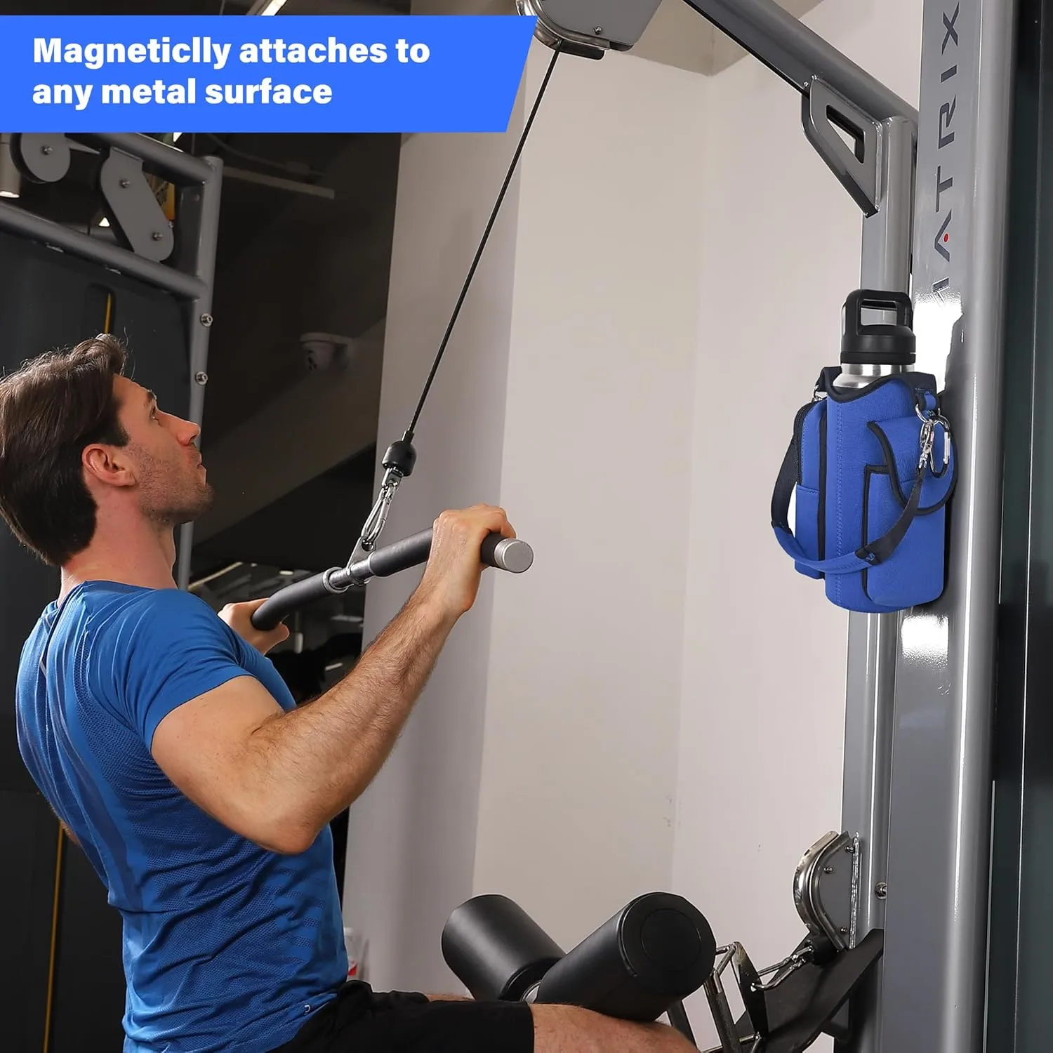 icolor Magnetic Gym Bag Water Bottle Carrier Holder with Phone Pockets & Shoulder Strap,5 Built-in Magnets Gym Bottle Pouch Sleeve,Magnetic Bag Gym Accessories Organizer for Men Women
