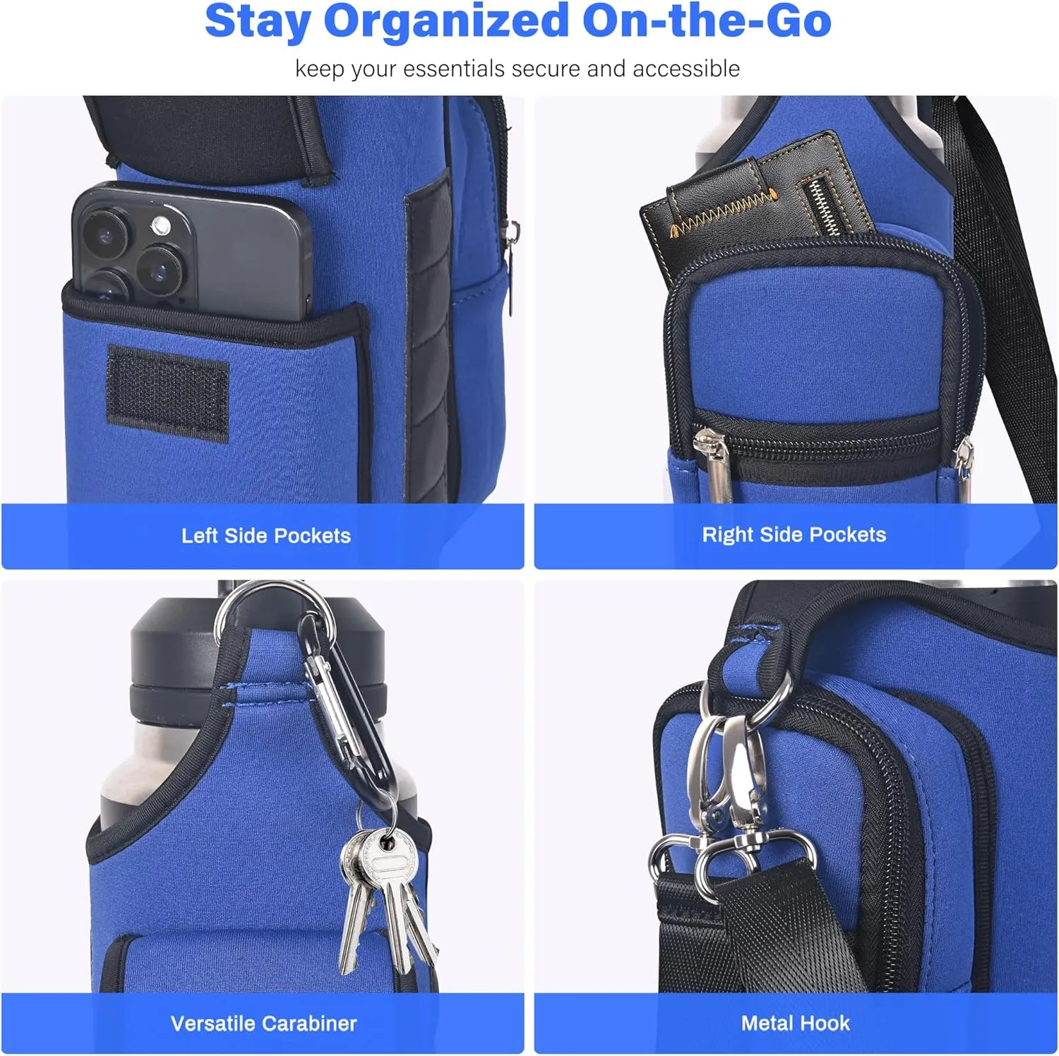icolor Magnetic Gym Bag Water Bottle Carrier Holder with Phone Pockets & Shoulder Strap,5 Built-in Magnets Gym Bottle Pouch Sleeve,Magnetic Bag Gym Accessories Organizer for Men Women