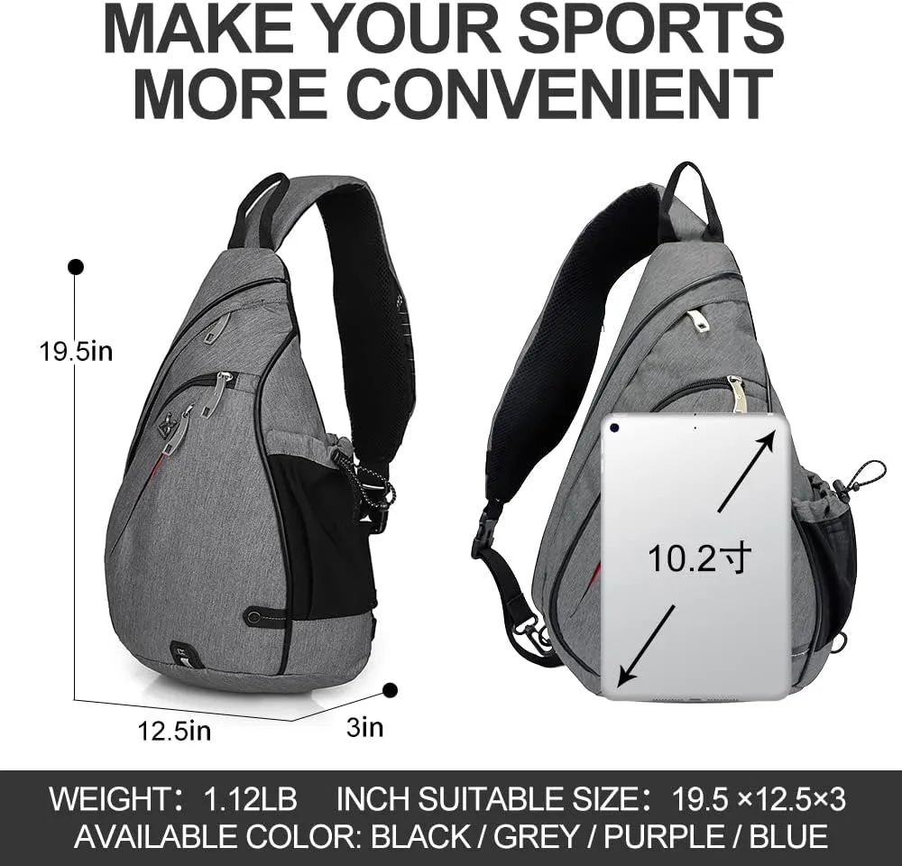 INOXTO Sling Bag, Multipurpose Crossbody Shoulder Bag for Men and Women, Chest Bag Crossbody Daypack for Hiking, Pickleball Bag with Water Bottle Holder for Tennis, Pickleball (Dark grey)
