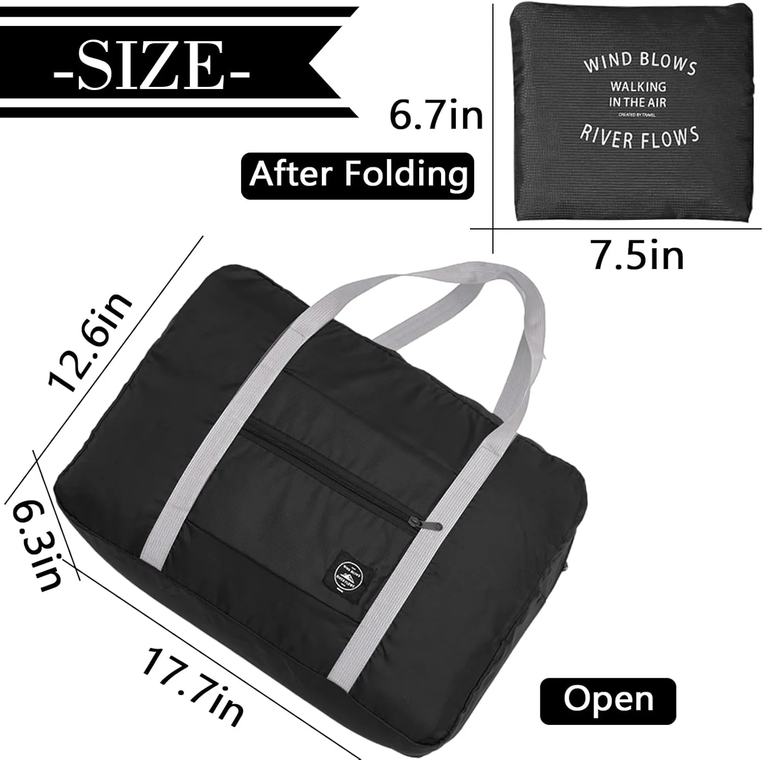 INVODA Travel Bag Carry on Luggage Foldable Duffel Bag Sports Gym Bag Weekender Overnight Bag Water Resistant Nylon Travel Duffel for Men Women (Black)