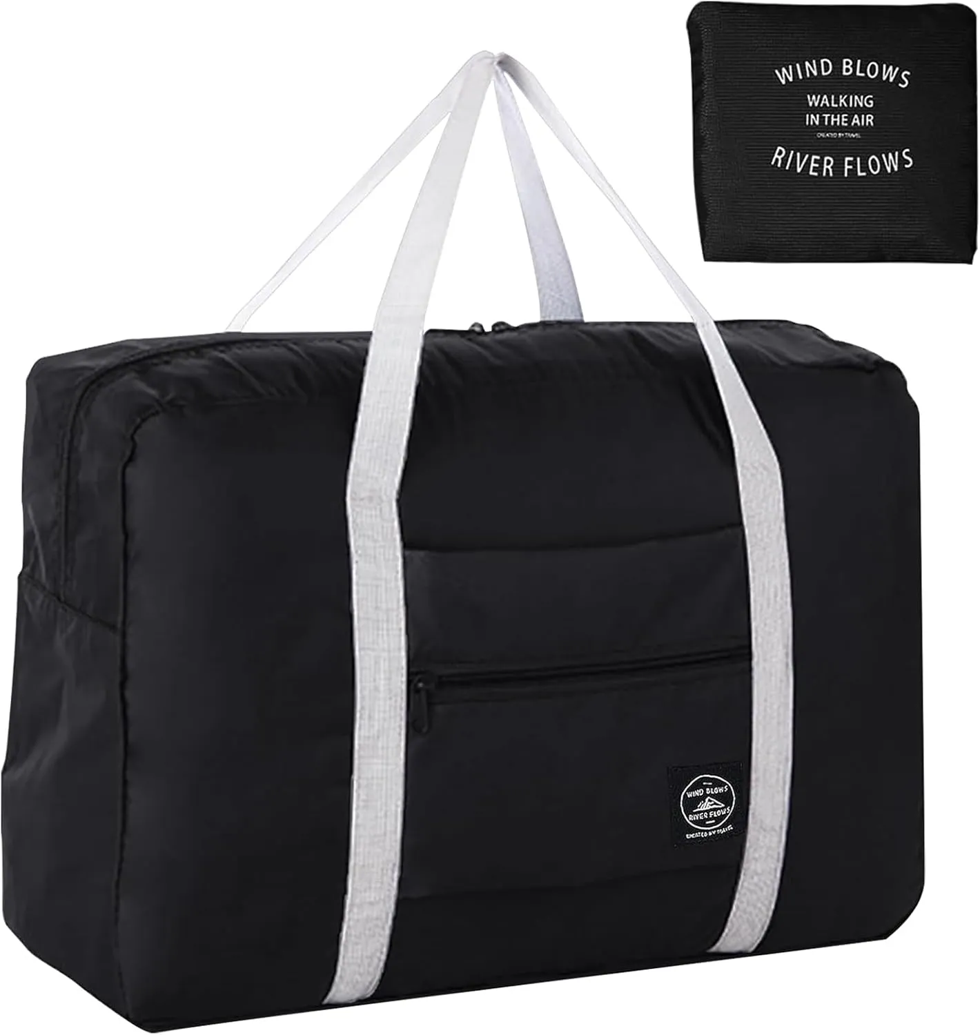 INVODA Travel Bag Carry on Luggage Foldable Duffel Bag Sports Gym Bag Weekender Overnight Bag Water Resistant Nylon Travel Duffel for Men Women (Black)