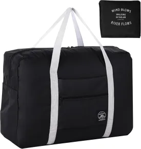 INVODA Travel Bag Carry on Luggage Foldable Duffel Bag Sports Gym Bag Weekender Overnight Bag Water Resistant Nylon Travel Duffel for Men Women (Black)