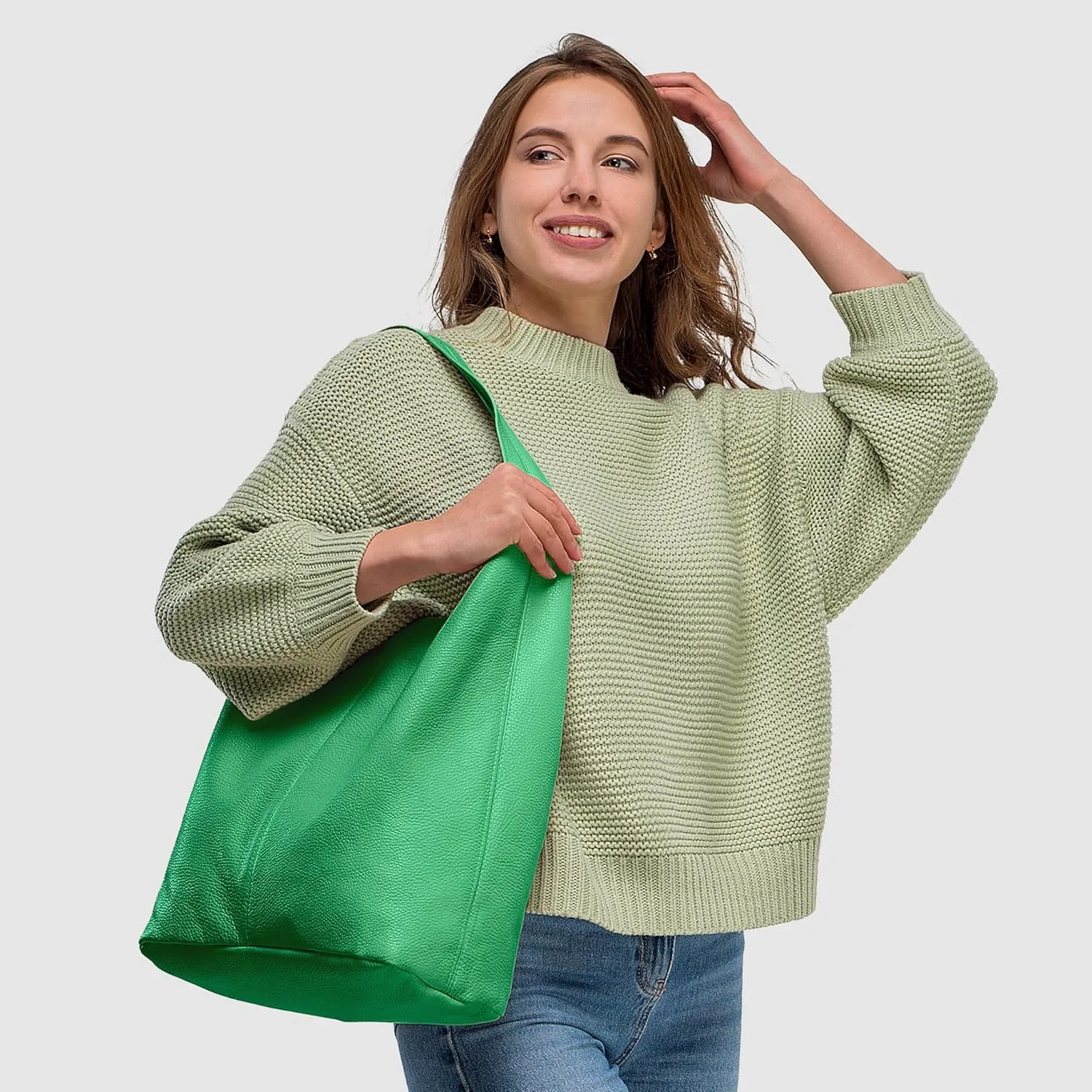 Italian Genuine Calf Leather Hobo Bag for Women with Zipper | Large Soft Slouchy Unlined Shoulder Handbag Tote Bucket Purse