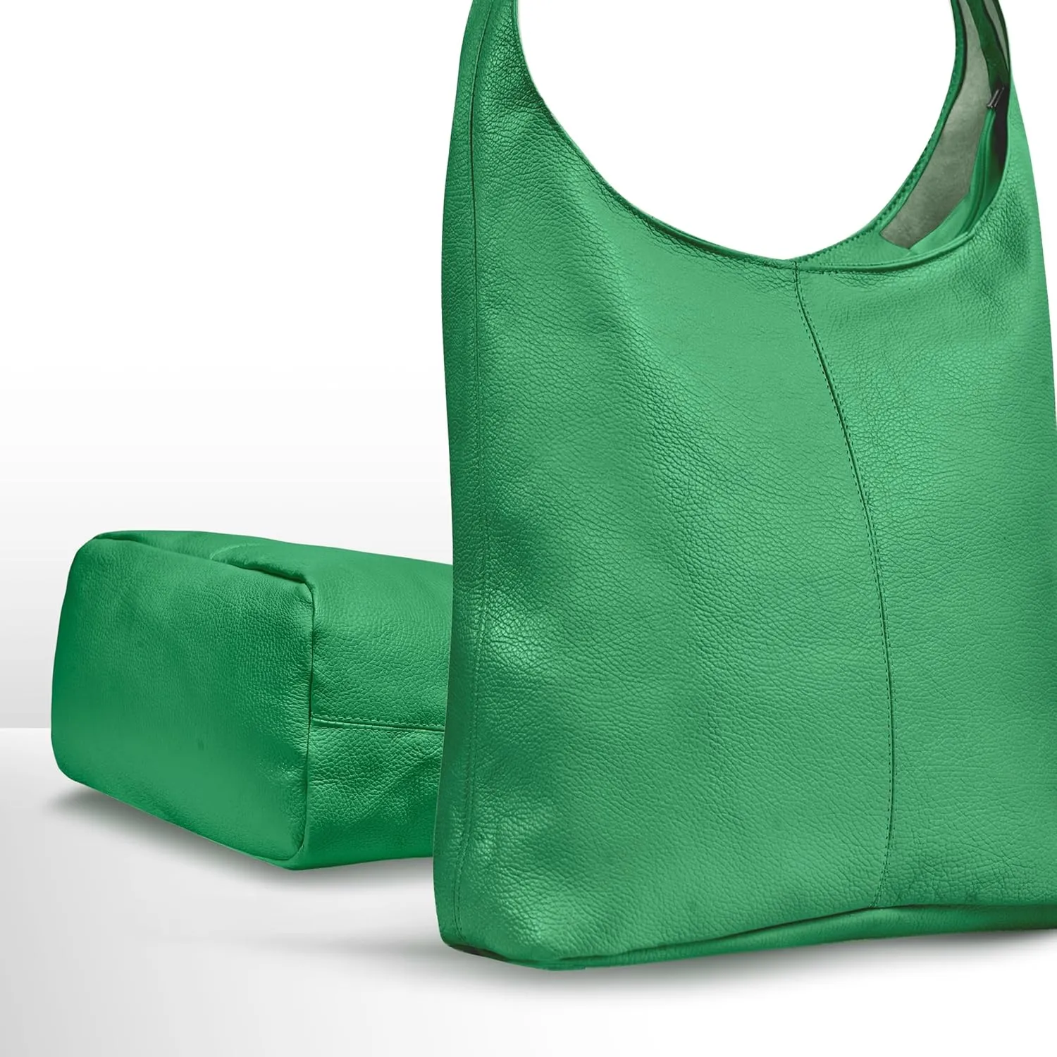 Italian Genuine Calf Leather Hobo Bag for Women with Zipper | Large Soft Slouchy Unlined Shoulder Handbag Tote Bucket Purse