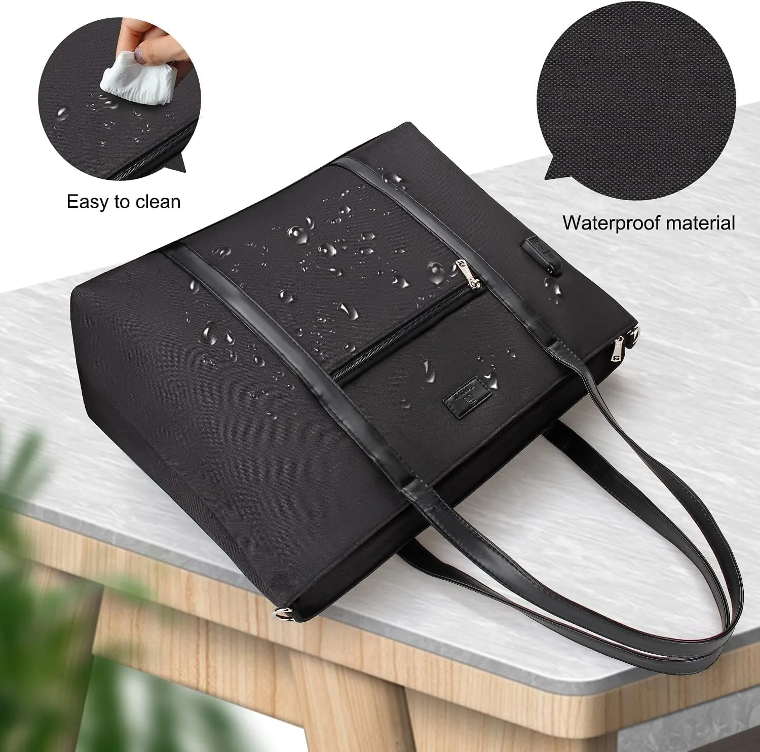 Laptop Tote Bag for Women 17.3 Inch Laptop Bag Large Teacher Tote Bag Waterproof Nylon Work Bag with Wristlet Wallet Computer Tote Bag Handbag Satchel Shoulder Bag (2pcs)