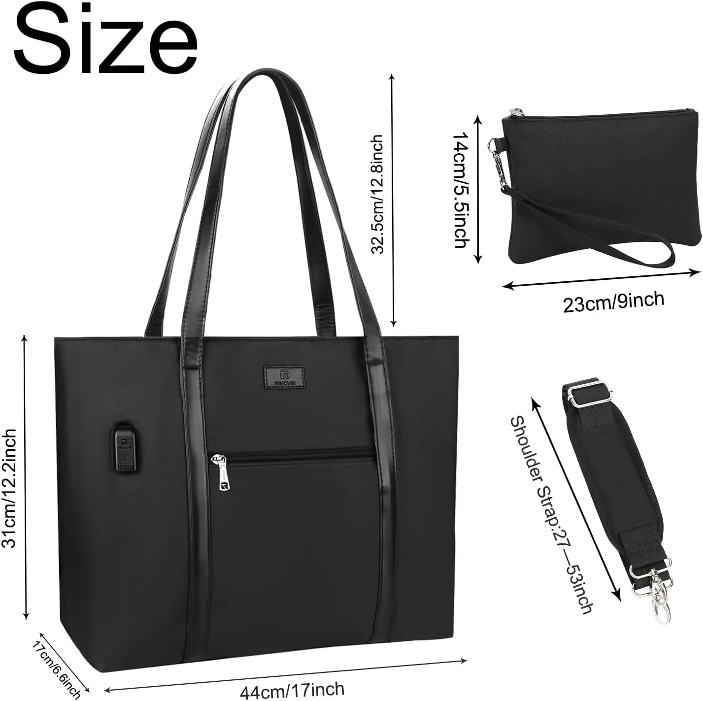 Laptop Tote Bag for Women 17.3 Inch Laptop Bag Large Teacher Tote Bag Waterproof Nylon Work Bag with Wristlet Wallet Computer Tote Bag Handbag Satchel Shoulder Bag (2pcs)