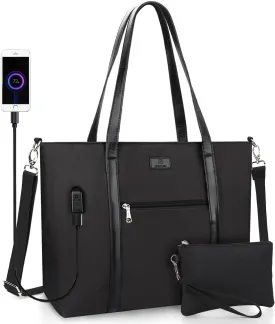 Laptop Tote Bag for Women 17.3 Inch Laptop Bag Large Teacher Tote Bag Waterproof Nylon Work Bag with Wristlet Wallet Computer Tote Bag Handbag Satchel Shoulder Bag (2pcs)