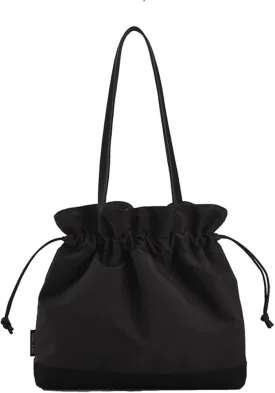 Large Drawstring Canvas Shoulder Bag for Women Bucket Canvas Tote Bag Canvas Handbag Purse for Daily Use (White)