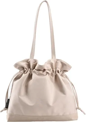 Large Drawstring Canvas Shoulder Bag for Women Bucket Canvas Tote Bag Canvas Handbag Purse for Daily Use (White)