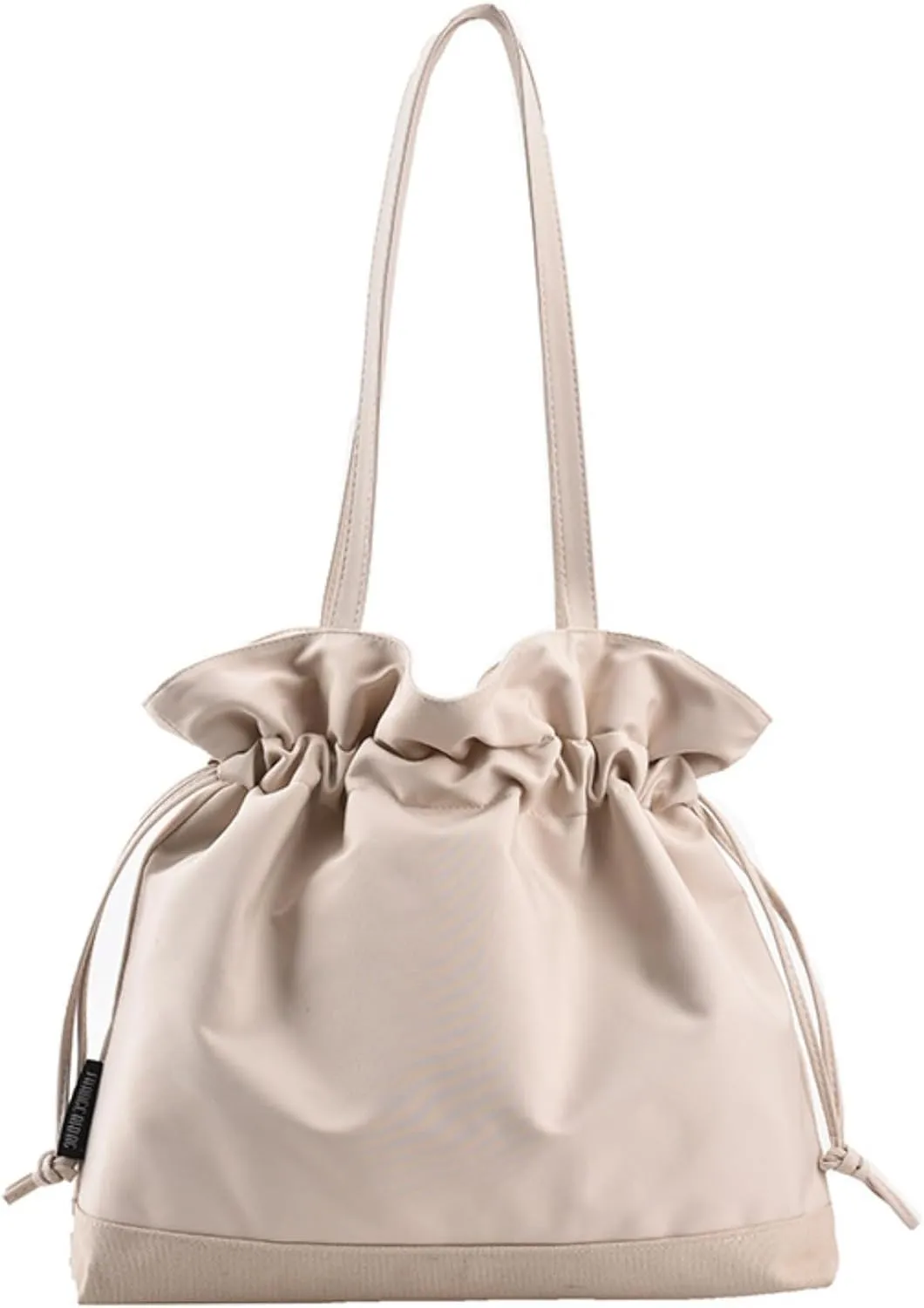 Large Drawstring Canvas Shoulder Bag for Women Bucket Canvas Tote Bag Canvas Handbag Purse for Daily Use (White)