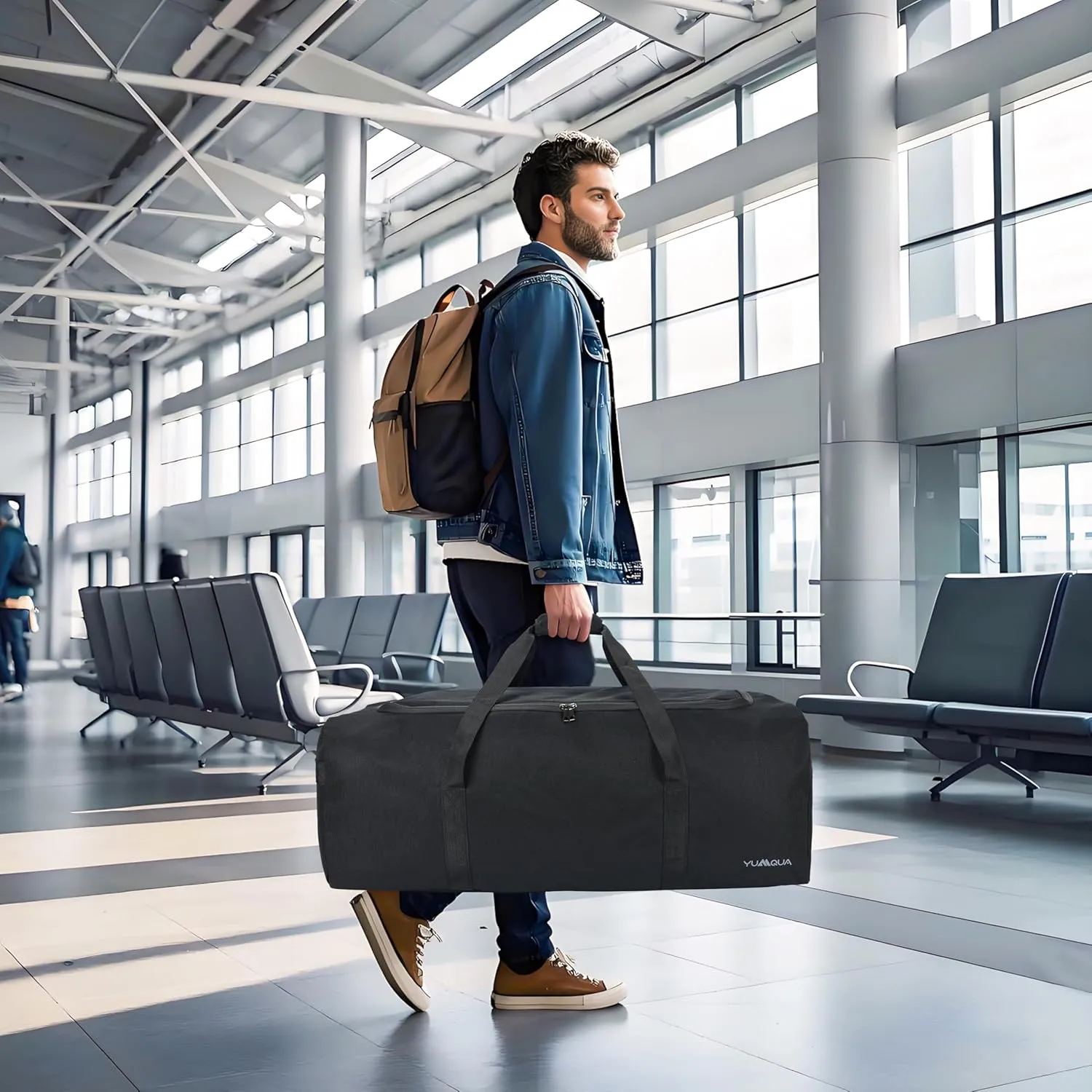 Large Duffle Bag 100L, Travel Duffel Bag for Men, Water & Tear Resistant Travel Bag, Extra Large Moving Bags Women Weekender Bag Overnight for Sports Travel Essentials, Camping Gear Storage (Black)