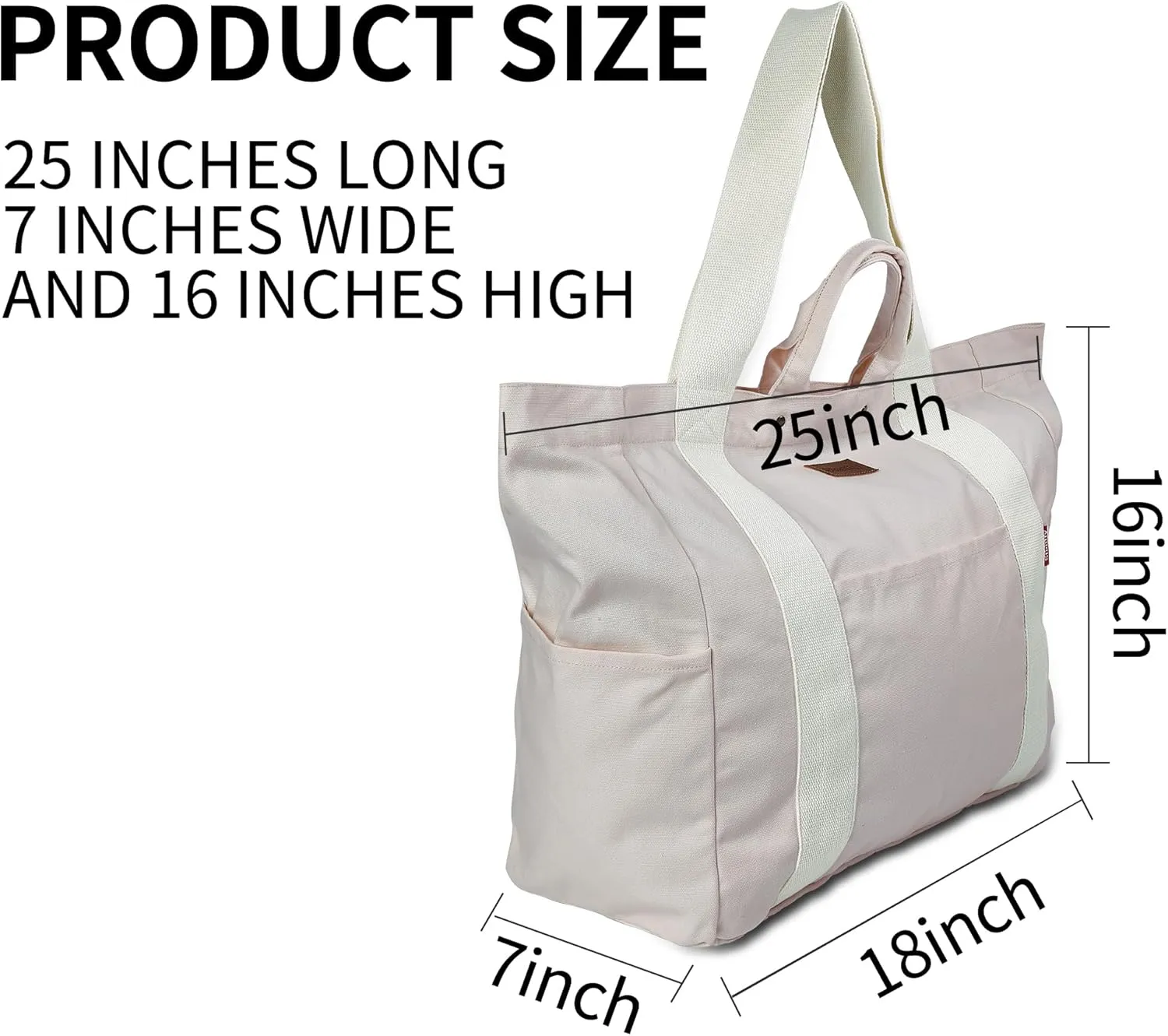 Large Tote Bag, Everything Bag, Heavy Duty Canvas, Full-Size Zipper, Reusable, Suitable for DIY, Natural Cotton.