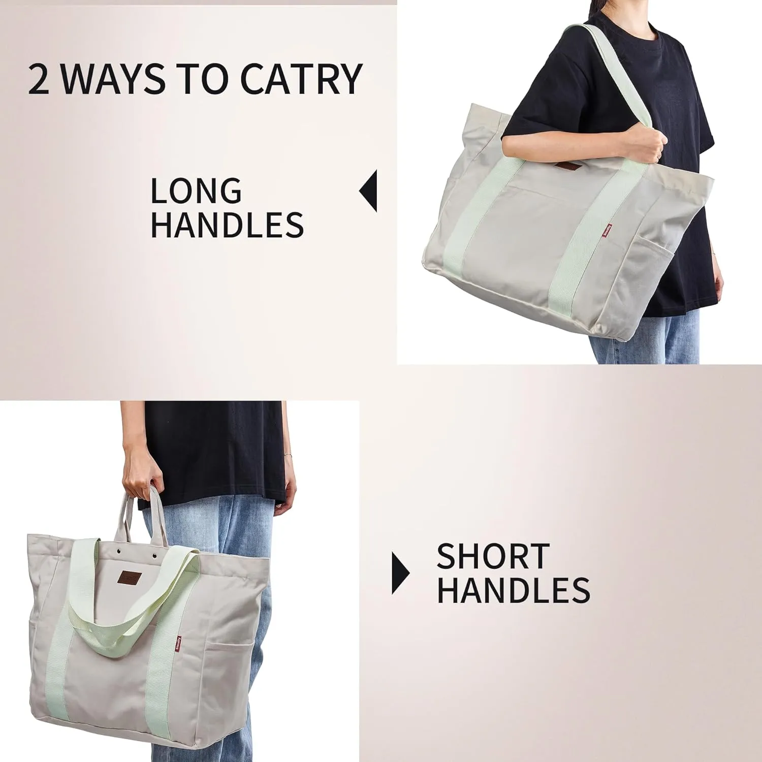 Large Tote Bag, Everything Bag, Heavy Duty Canvas, Full-Size Zipper, Reusable, Suitable for DIY, Natural Cotton.