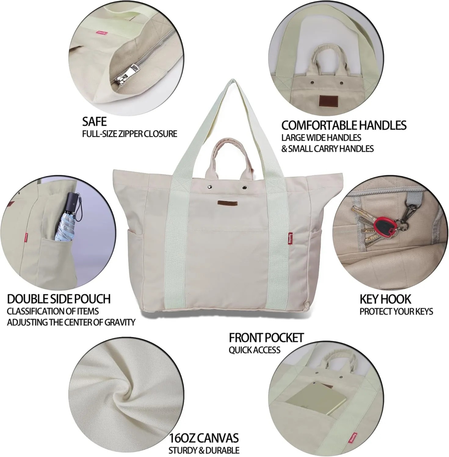 Large Tote Bag, Everything Bag, Heavy Duty Canvas, Full-Size Zipper, Reusable, Suitable for DIY, Natural Cotton.