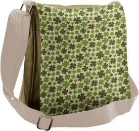 Lunarable Shamrock Messenger Bag, Vintage Silhouette Clovers, Unisex Cross-body