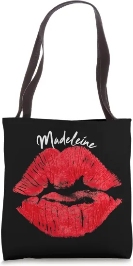 Madeleine Red Lips Personalized First Name Tote Bag