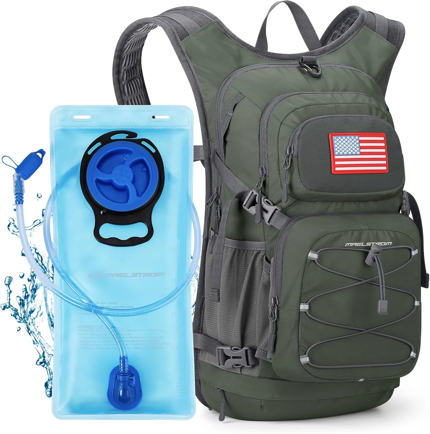 Maelstrom Hydration Backpack, Hiking Backpack with 2L/3L Water Bladder, High Flow Bite Valve Water Backpack Lightweight