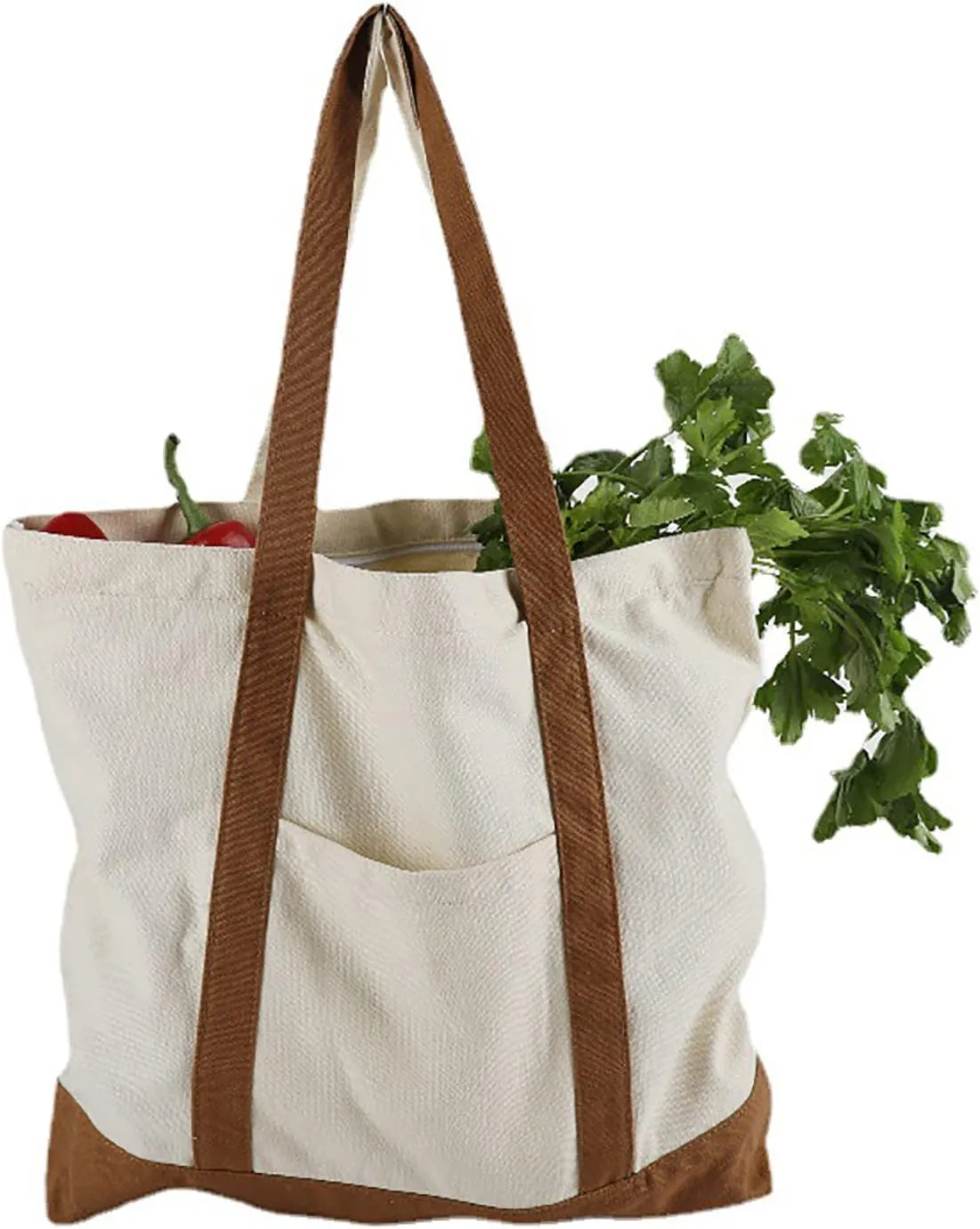 Medium Supermarket Bag Large Capacity Zipper Portable Canvas Bag Shoulder Bags Men Women (One Size)