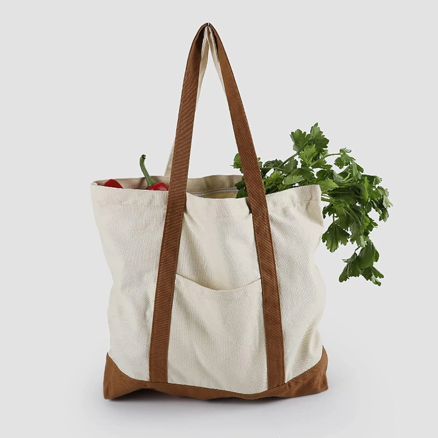 Medium Supermarket Bag Large Capacity Zipper Portable Canvas Bag Shoulder Bags Men Women (One Size)