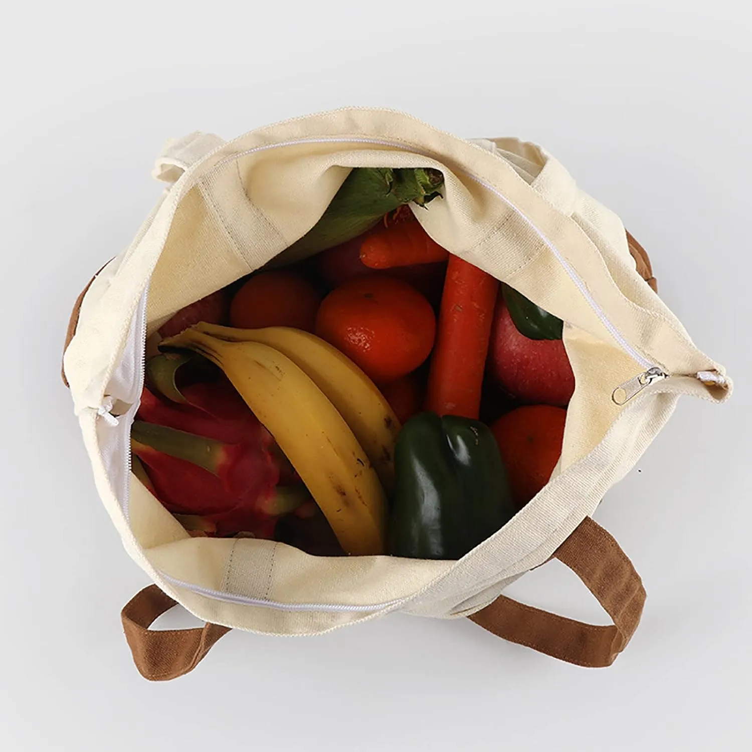 Medium Supermarket Bag Large Capacity Zipper Portable Canvas Bag Shoulder Bags Men Women (One Size)