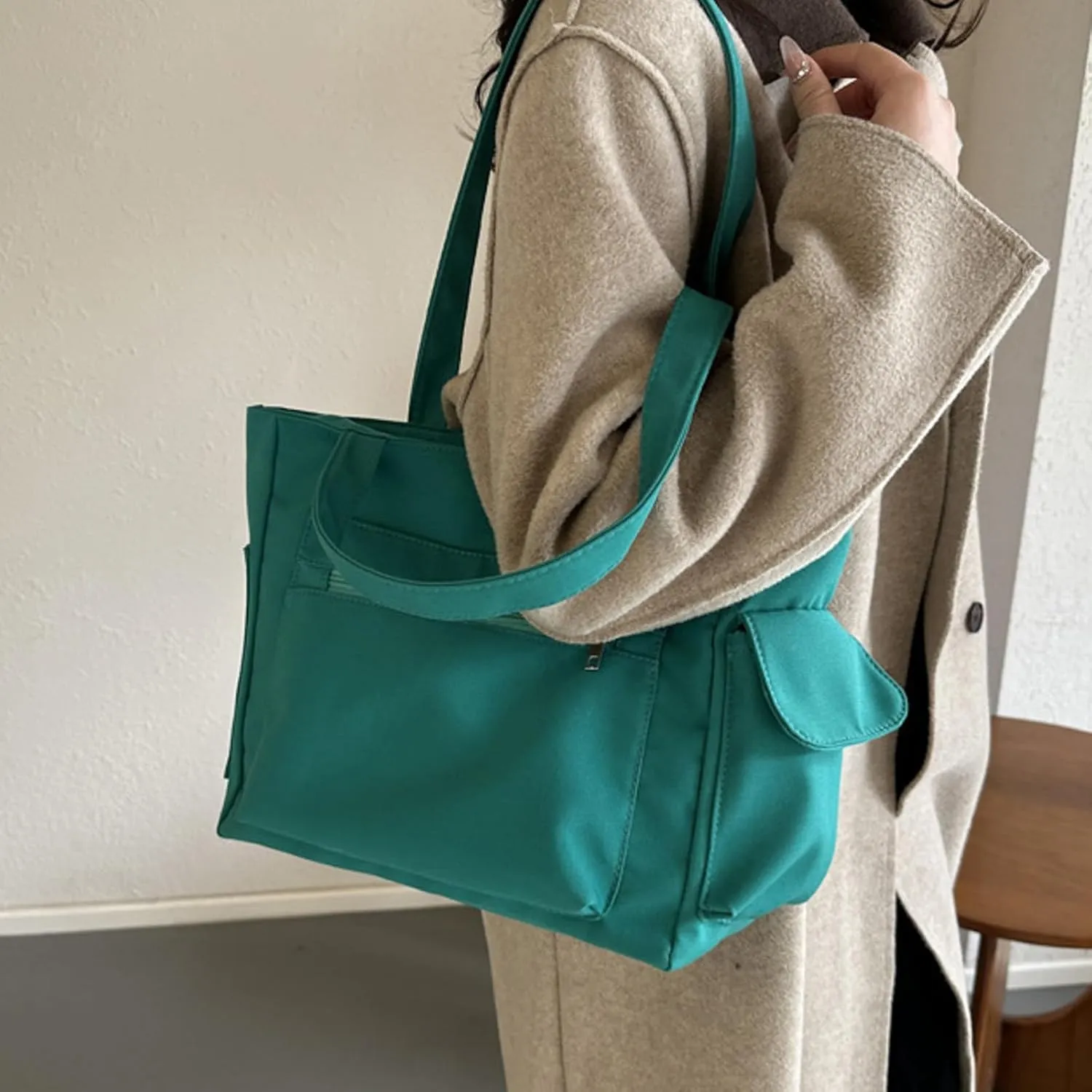 Medium Tote Bags for Women Fashion Versatile Satchel Purses with Multi Zipper Pocket Slouchy Bag for Women(Green)