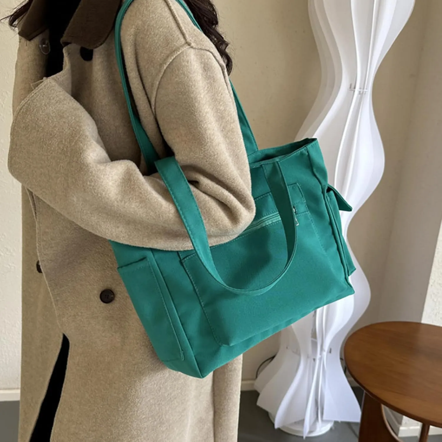 Medium Tote Bags for Women Fashion Versatile Satchel Purses with Multi Zipper Pocket Slouchy Bag for Women(Green)