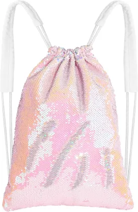 MHJY Sparkly Drawstring Backpack Mermaid Sequin Dance Bag Sports Gym Beach Swim Backpack Birthday Easter Gift Bag