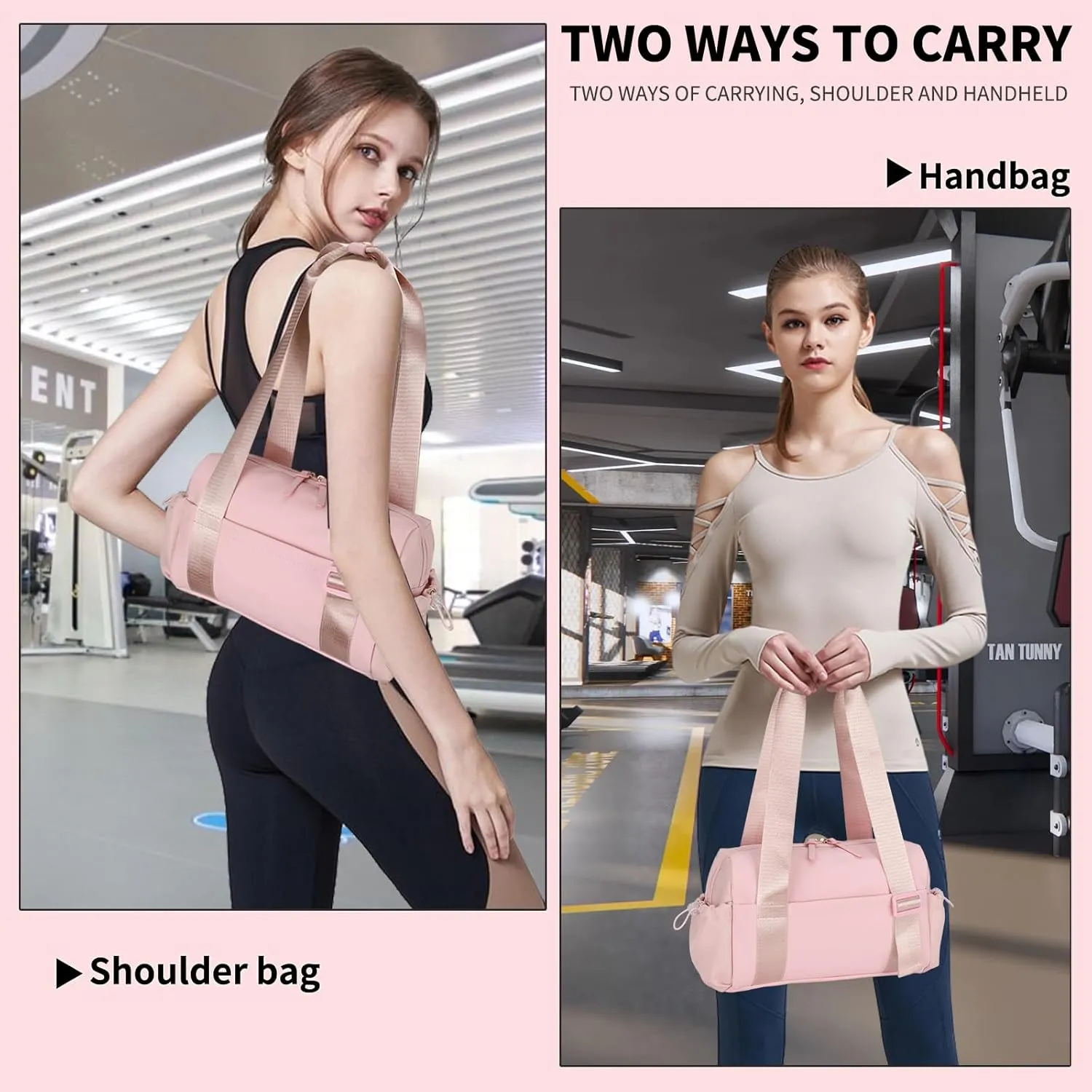 Mini Gym Bag for Women, Small Duffle Tote Bag with Wet Compartment, Lightweight Cute Gym Bag for Girls Weekender Workout Travel Yoga, Pink