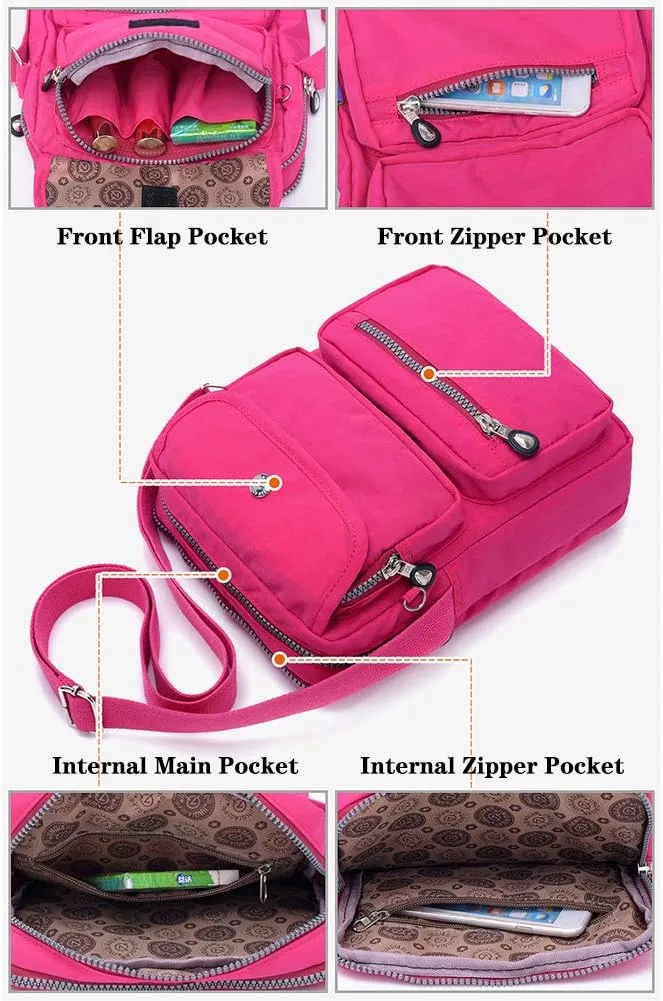 MINTEGRA Crossbody Bag for Women Multi Pockets Shoulder Messenger Purse Nylon Waterproof Cosmetic Bag