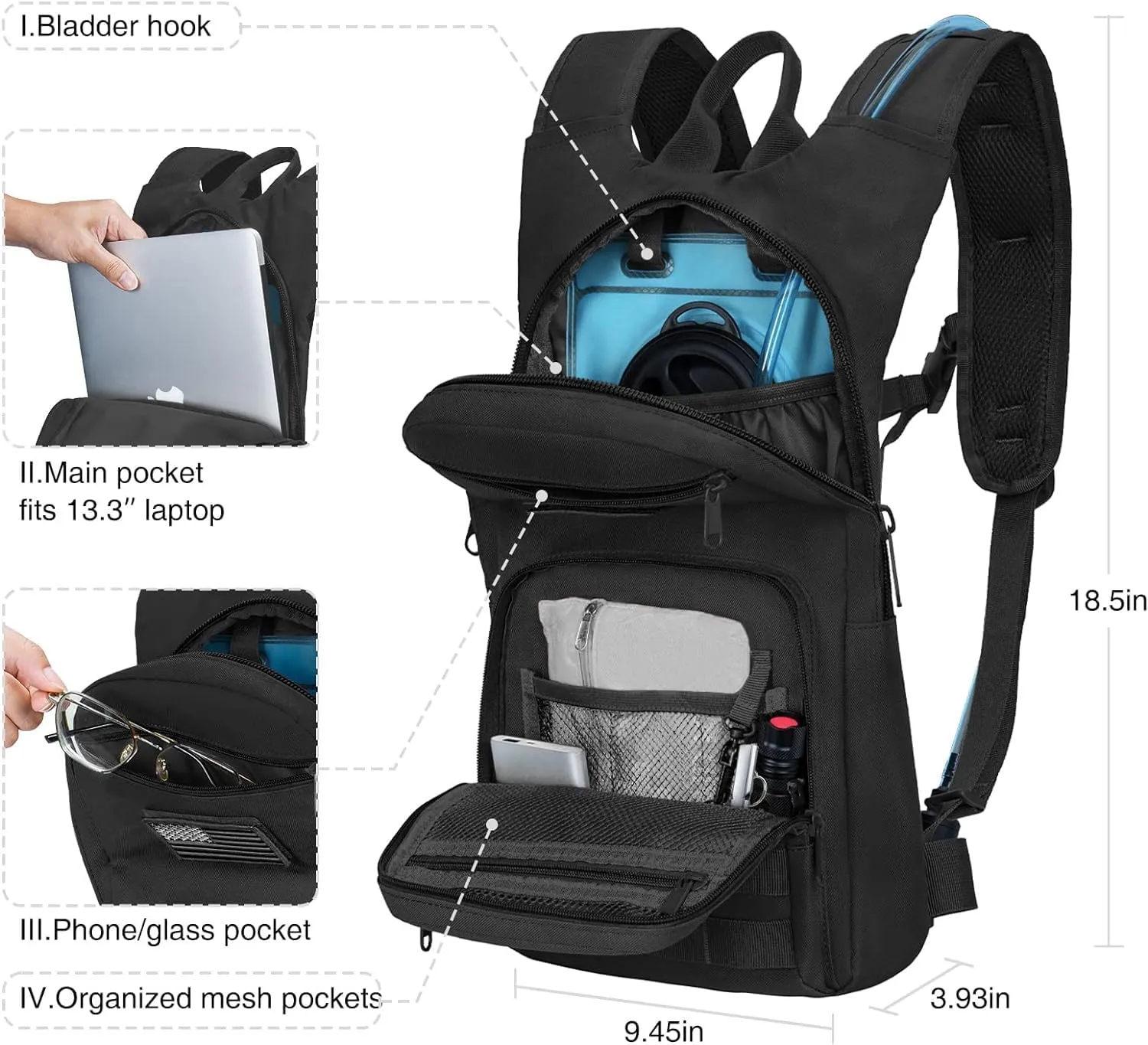 NOOLA 3L Hydration Backpack, Water Backpack with TPU Water Bladder, Tactical Hydration Pack for Men Women, Molle Water Backpack for Hiking, Biking, and Hunting