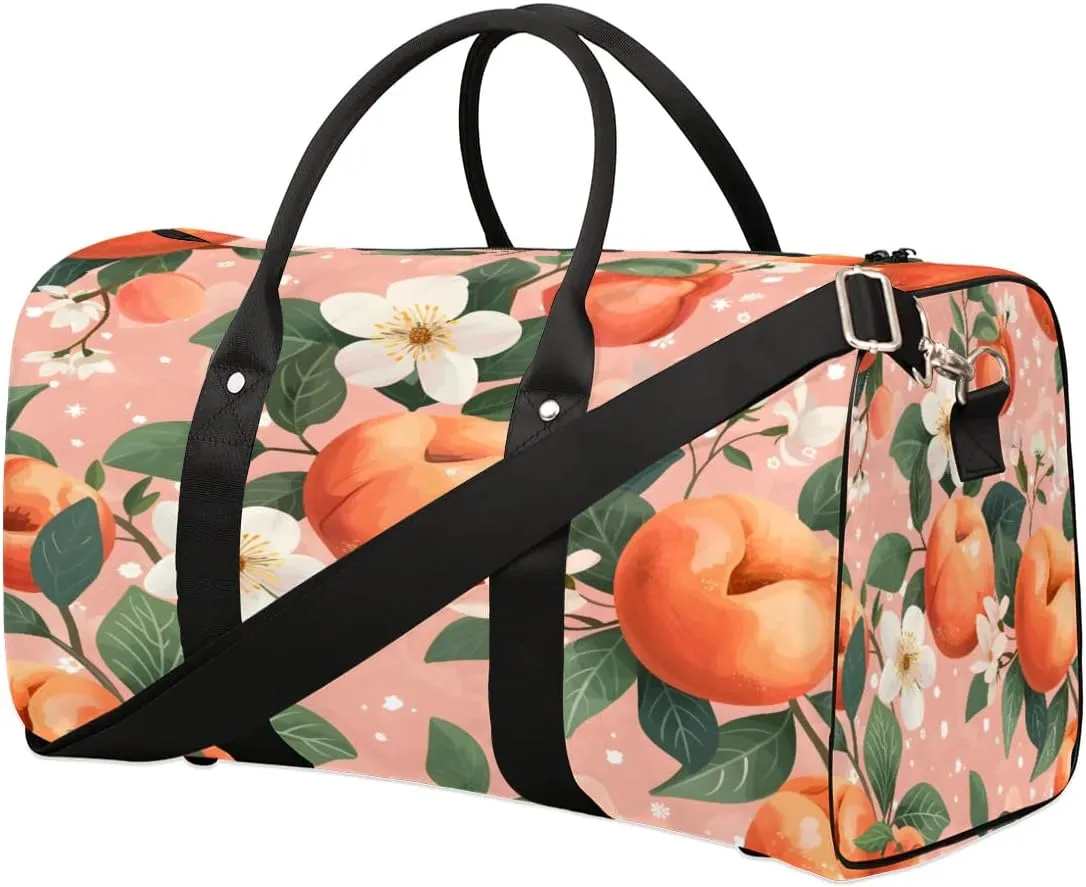 Peach Fruits Travel Duffel Bag for Women Men Foldable Sport Gym Tote Bag Lightweight Waterproof Weekender Overnight Bag for Weekend Holiday Gym Swim Yoga