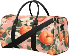 Peach Fruits Travel Duffel Bag for Women Men Foldable Sport Gym Tote Bag Lightweight Waterproof Weekender Overnight Bag for Weekend Holiday Gym Swim Yoga