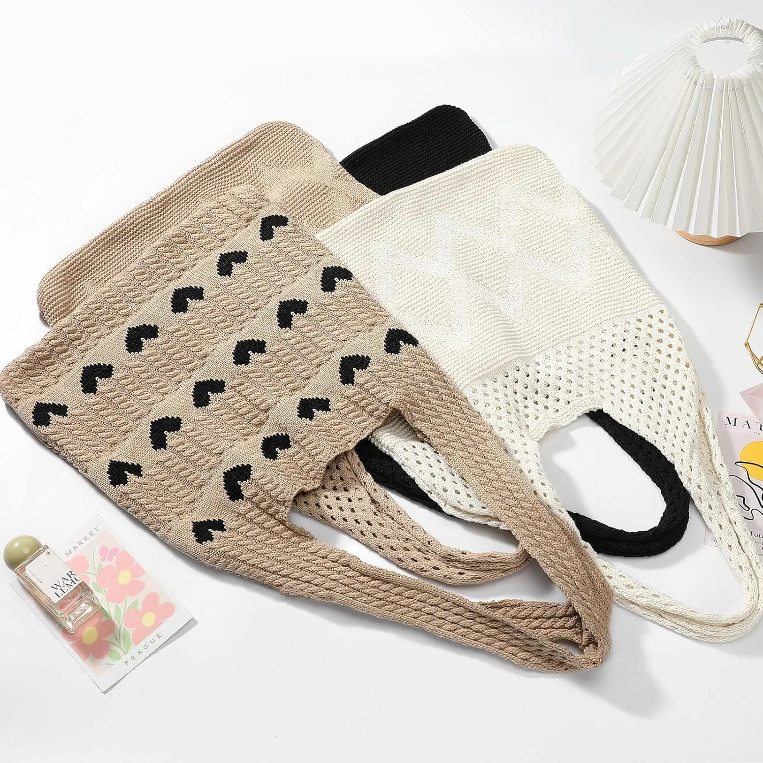 Pleneal Crochet Tote Bag, Mesh Beach Bag, Knitted Shoulder Bag Vacation Arsthetic Boho Tote Bag for Women