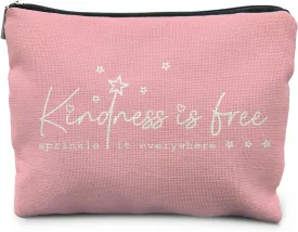 Positive Quote Makeup Bag, Kindness is Free Sprinkle it Everywhere Cosmetic Bag Travel Toiletry Bag, Inspirational Gifts for Women Friends Family Loved Ones, Pink Makeup Pouch